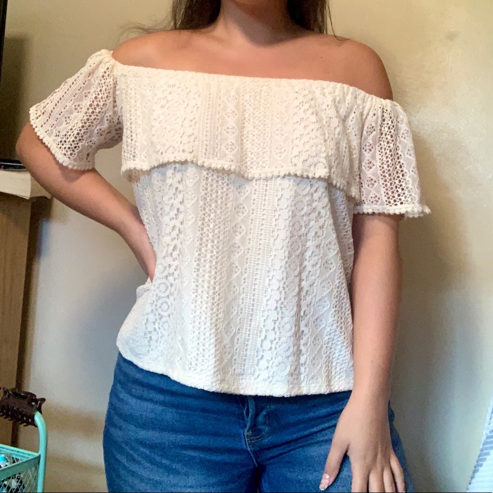 Off The Shoulder White Lace Top